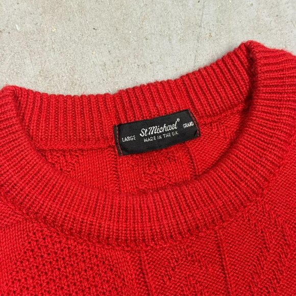 Vintage St Michael Knit Sweater Red Crewneck Made in UK Geometric Large - Picture 6 of 9